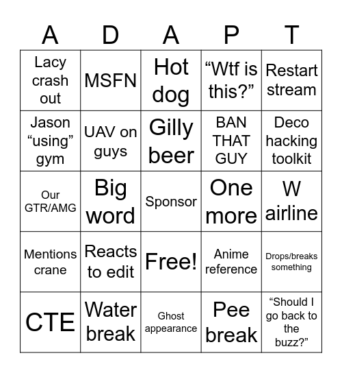 Adapt Bingo Card