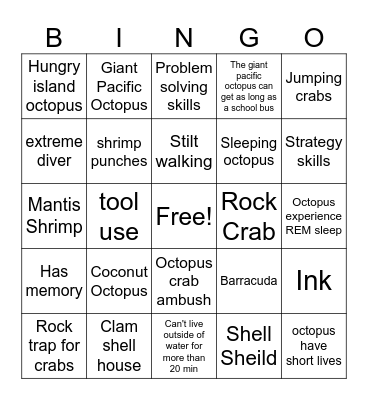 Octopus Bingo Card
