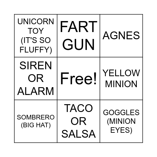 Despicable Me 2 Bingo Card
