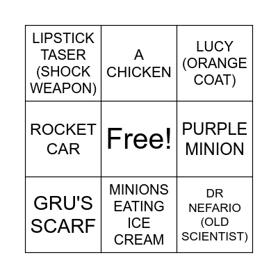 Despicable Me 2 Bingo Card