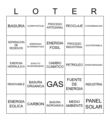 FUENTES Y TIPOS DE ENERGIA Bingo Card