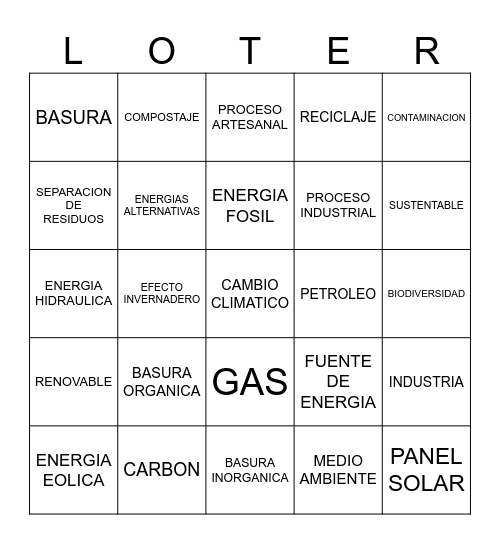 FUENTES Y TIPOS DE ENERGIA Bingo Card