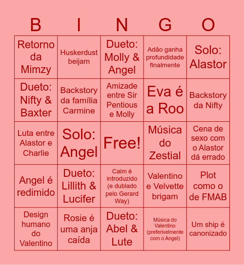 Hazbin T3 Bingo de Predições Bingo Card