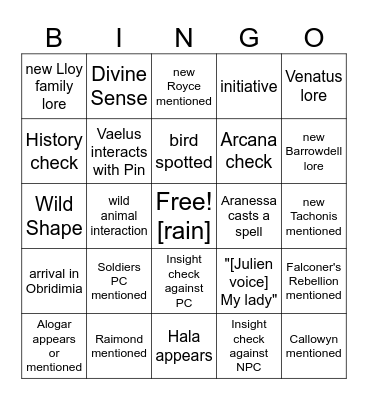 Meanwhile, On The OTHER Miserable Road Trip [Critical Role 4.12] Bingo Card