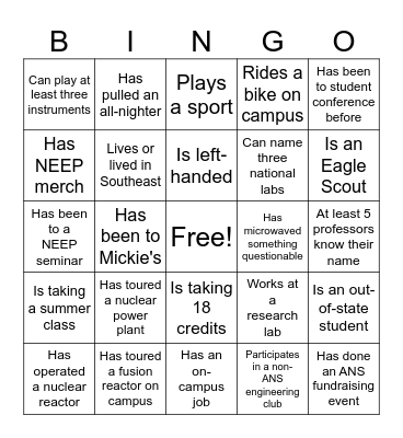 ANS Nuclear Bingo Card