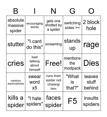 spider guy Bingo Card
