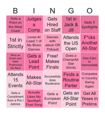 Dance 2026 Bingo Card