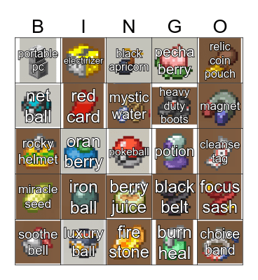 Poké-item Bingo Card