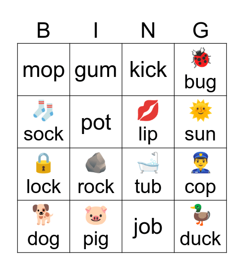Short Vowels Review Bingo Card