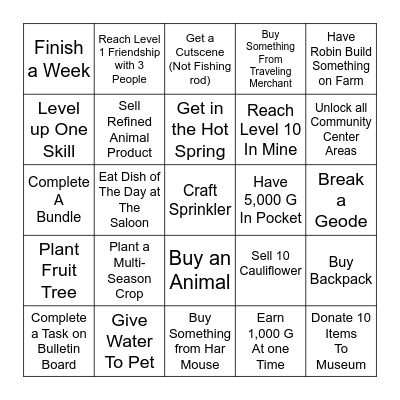 Stardew Valley Lockout Bingo Card