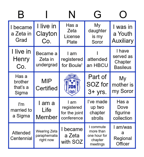 Zeta Phi Beta Sorority Bingo Card
