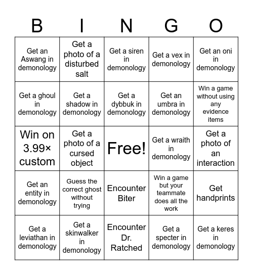 Demonology bingo Card