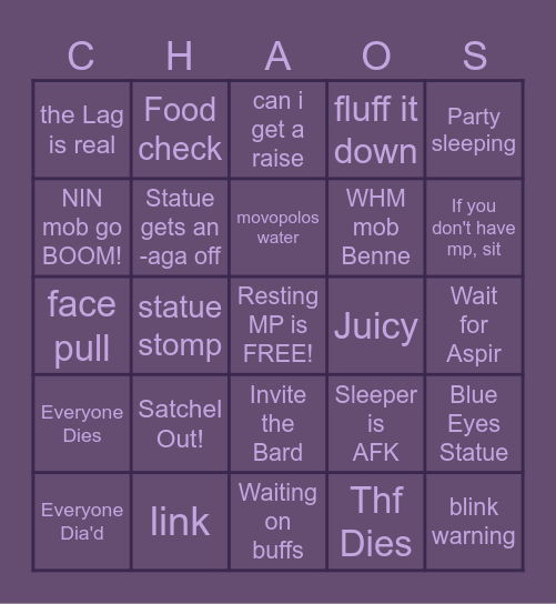 Dynamis Shananigans & Chaos! Bingo Card