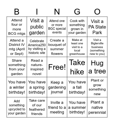 BIGLERVILLE GARDEN CLUB 2026 Bingo Card