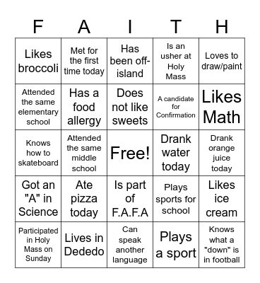 Santa Teresita Catholic Church Bingo Card