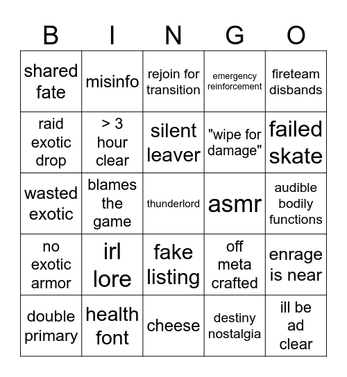 Untitled Bingo Card