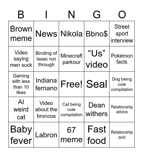 Untitled Bingo Card