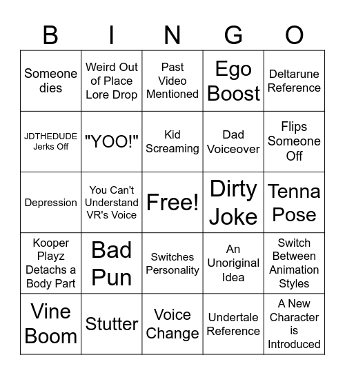 Kooper Playz Bingo Card