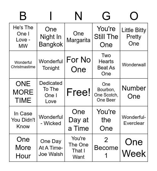 Onsies Bingo Card