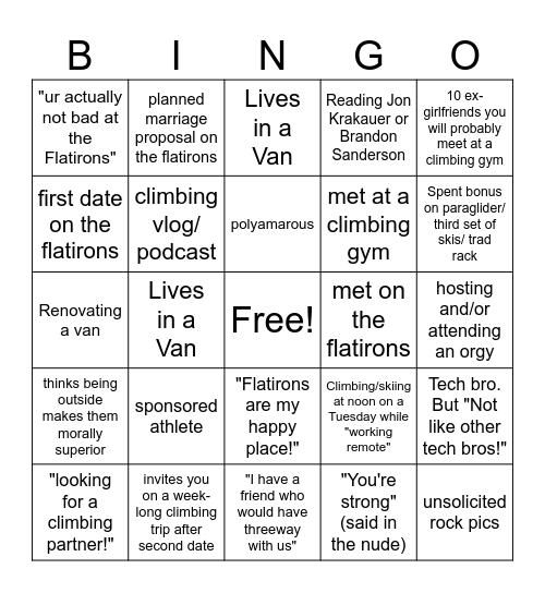 Boulder Man Bingo Card
