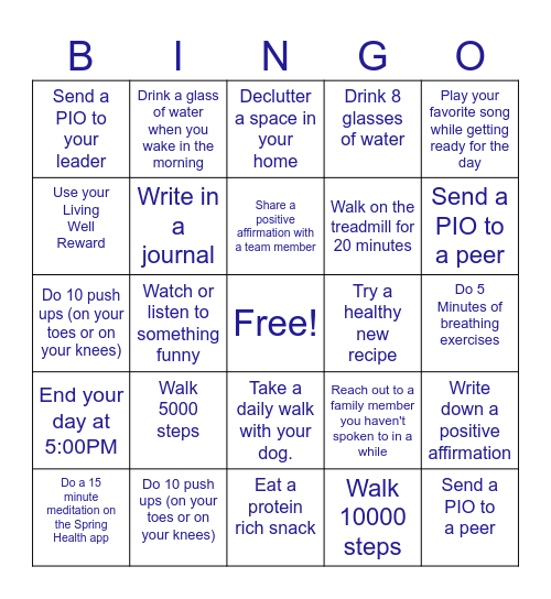 Mind/Body Challenge 2026 Week 5 Bingo Card