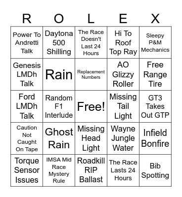2026 Rolex 24 at Daytona Bingo Card