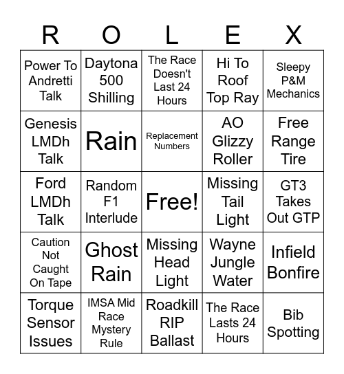 2026 Rolex 24 at Daytona Bingo Card