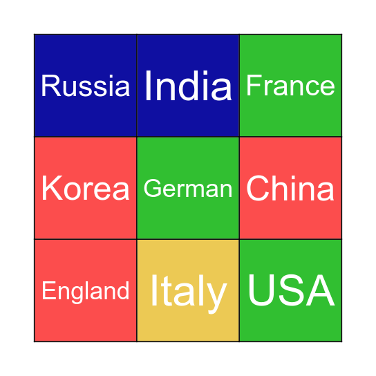 COUNTRY Bingo Card