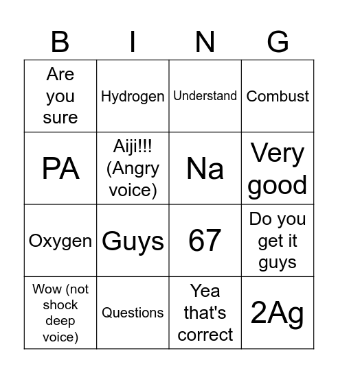 M Bingo Card