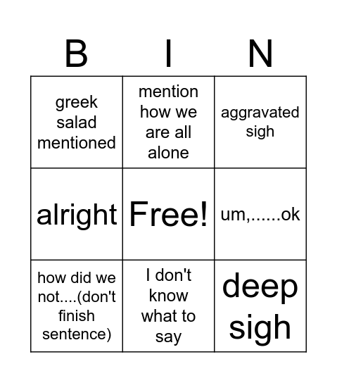 Darknight Bingo card Bingo Card