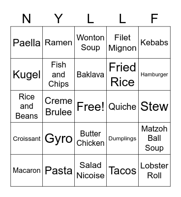 INTERNATIONAL FOOD Bingo Card