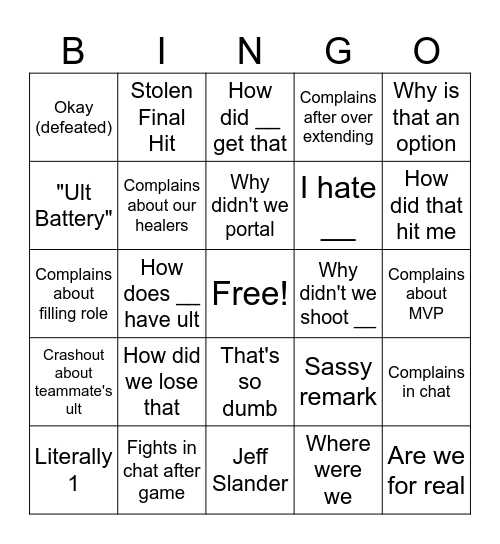 Casey Rage Bingo Card