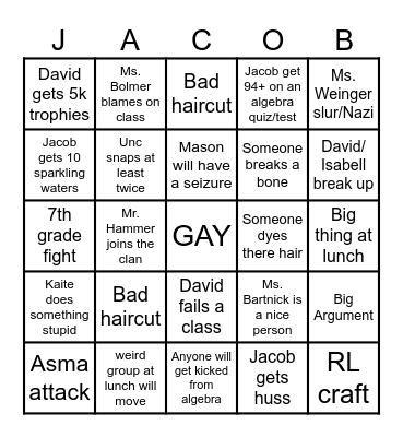 Jacob! Bingo Card