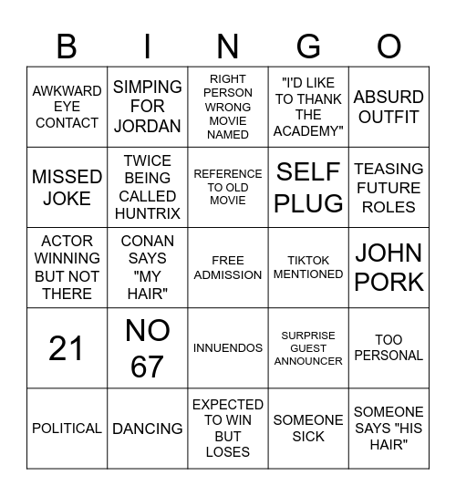 OSCARS 2026 BINGO Card