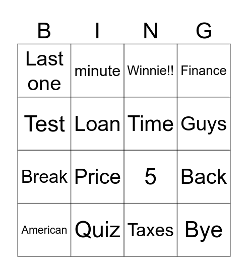 G Bingo Card