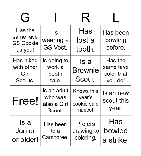 Girl Scout Bingo! Bingo Card