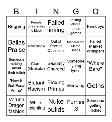 Region Chat Bingo Card