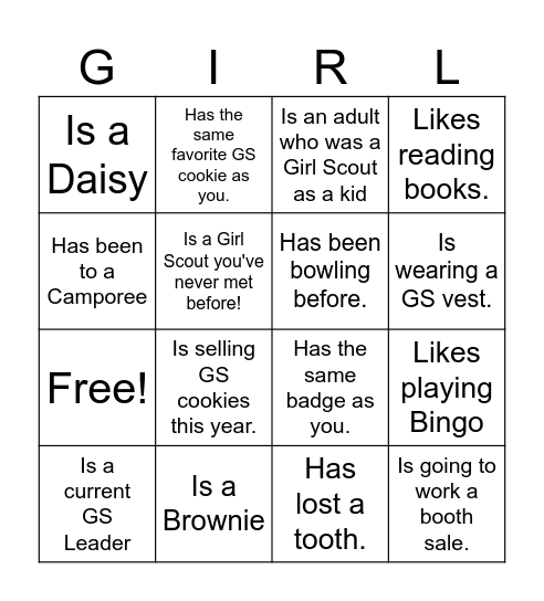 Girl Scout Bingo! Bingo Card