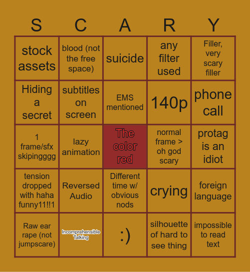 Internet Horror Bingo Card