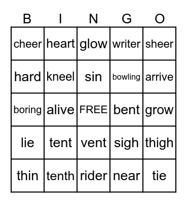 Minimal Pairs Bingo Card