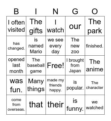 P.83 Bingo Card