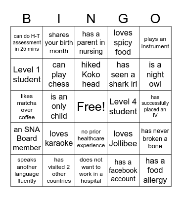 find a student who... Bingo Card