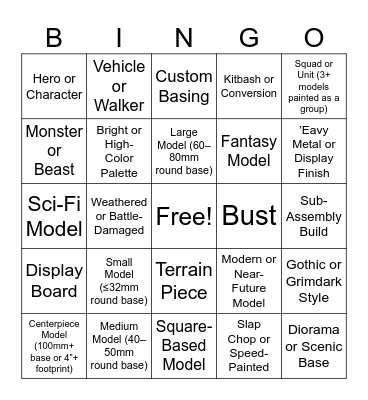 Mini Painting Bingo Card