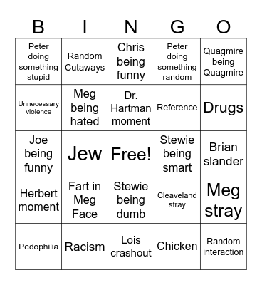 Family Guy Bingo Card