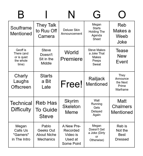 Dev Stream Bingo! Bingo Card