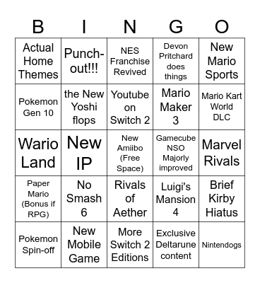 Nintendo 2026 PredictionsN Bingo Card Bingo Card