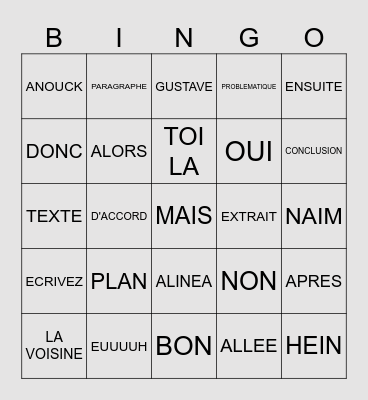 Pronote devoir a faire Bingo Card