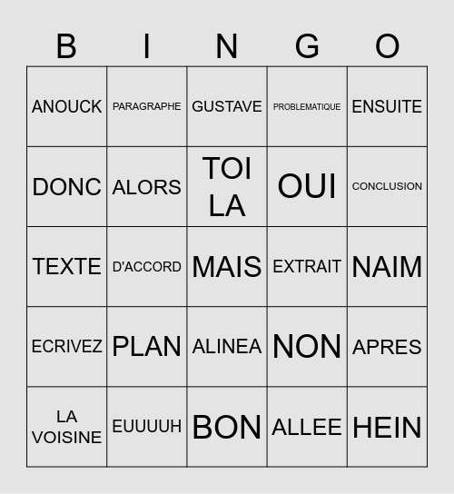 Pronote devoir a faire Bingo Card