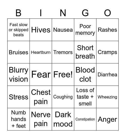 Long Covid Bingo Card