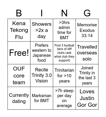 OUF CG BINGO Card